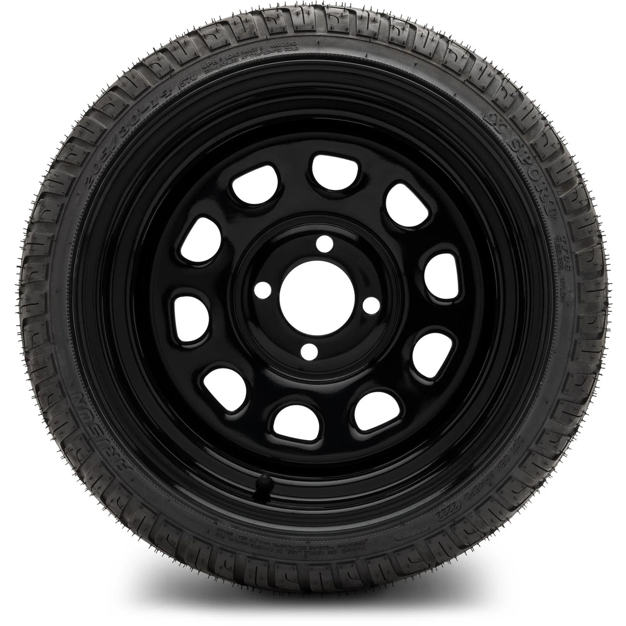 MODZ® 14" Steel D-Window Glossy Black Wheels & Street Tires Combo