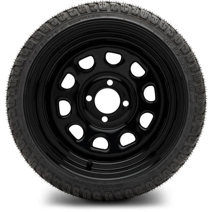 MODZ® 14" Steel D-Window Glossy Black Wheels & Street Tires Combo