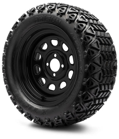 MODZ® 14" Steel D-Window Glossy Black Wheels & Off-Road Tires Combo