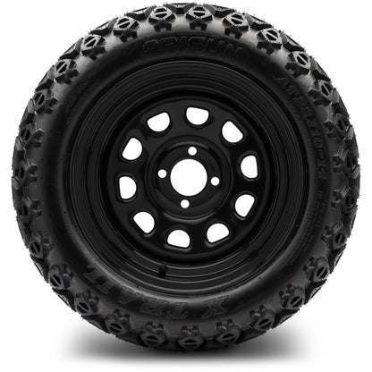 MODZ® 14" Steel D-Window Glossy Black Wheels & Off-Road Tires Combo