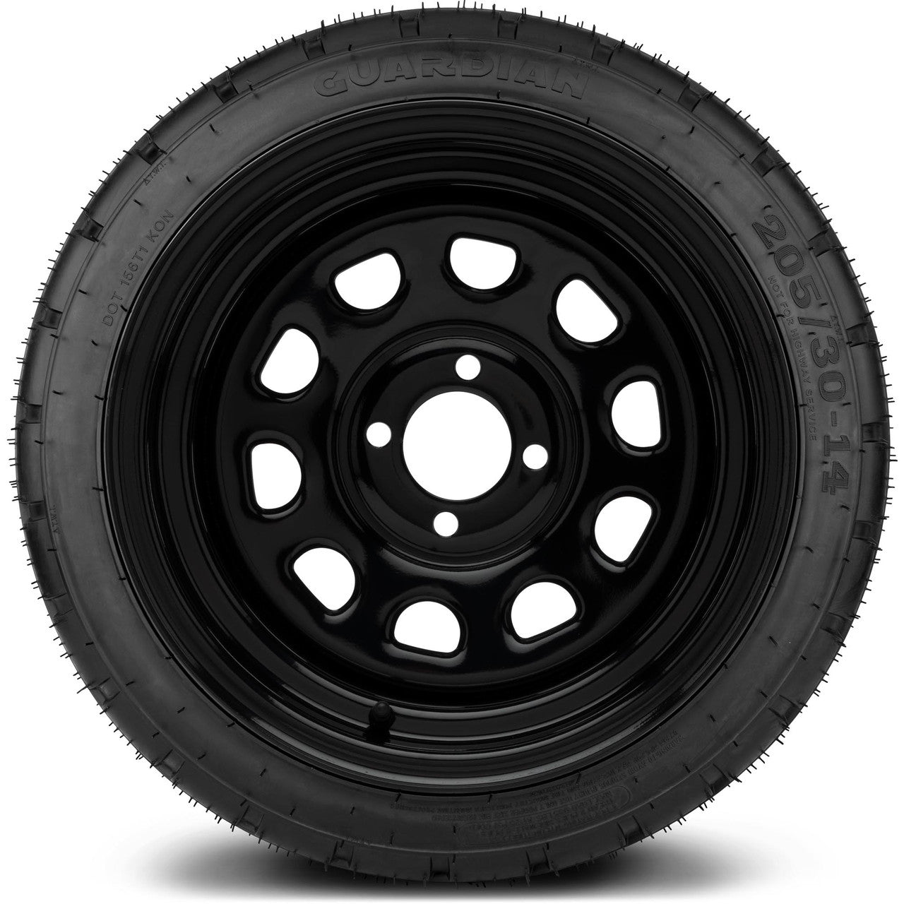 MODZ® 14" Steel D-Window Glossy Black Wheels & Street Tires Combo