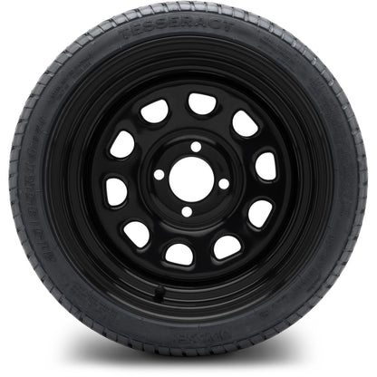 MODZ® 14" Steel D-Window Glossy Black Wheels & Street Tires Combo