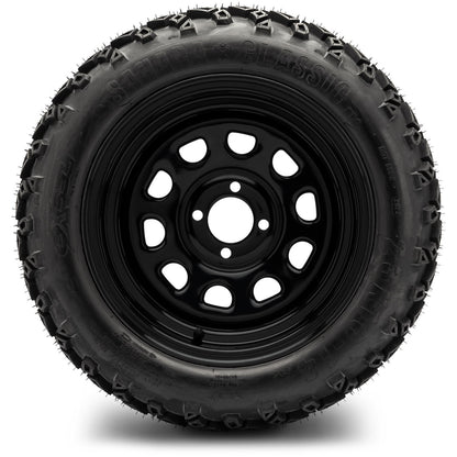 MODZ® 14" Steel D-Window Glossy Black Wheels & Off-Road Tires Combo