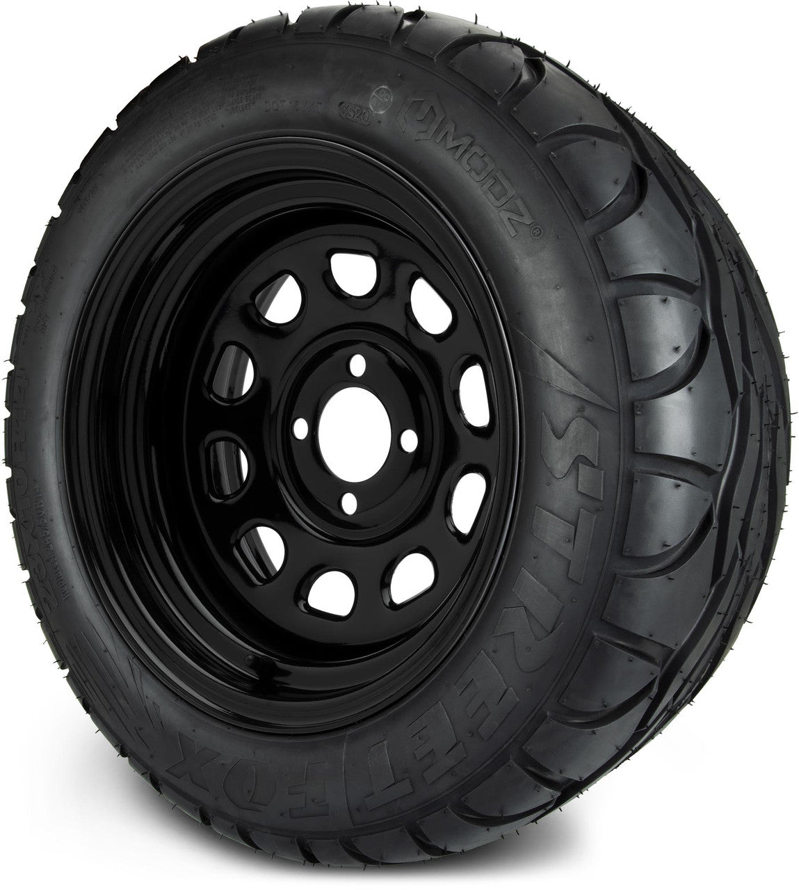 MODZ® 14" Steel D-Window Glossy Black Wheels & Street Tires Combo