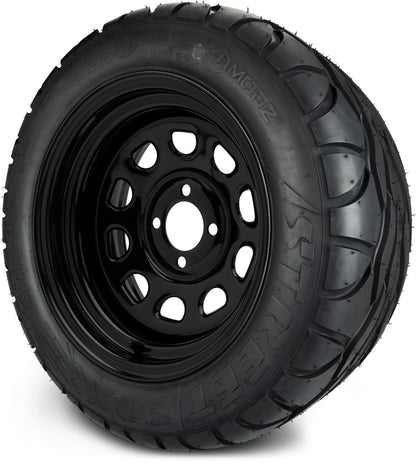 MODZ® 14" Steel D-Window Glossy Black Wheels & Street Tires Combo