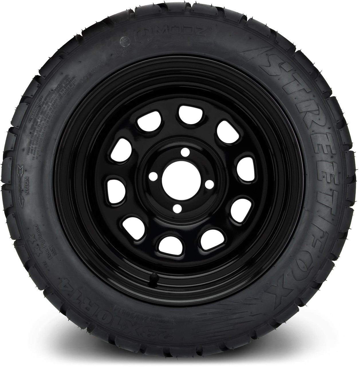 MODZ® 14" Steel D-Window Glossy Black Wheels & Street Tires Combo