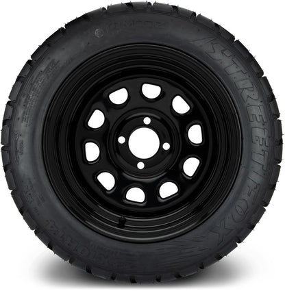 MODZ® 14" Steel D-Window Glossy Black Wheels & Street Tires Combo