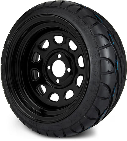 MODZ® 14" Steel D-Window Glossy Black Wheels & Street Tires Combo