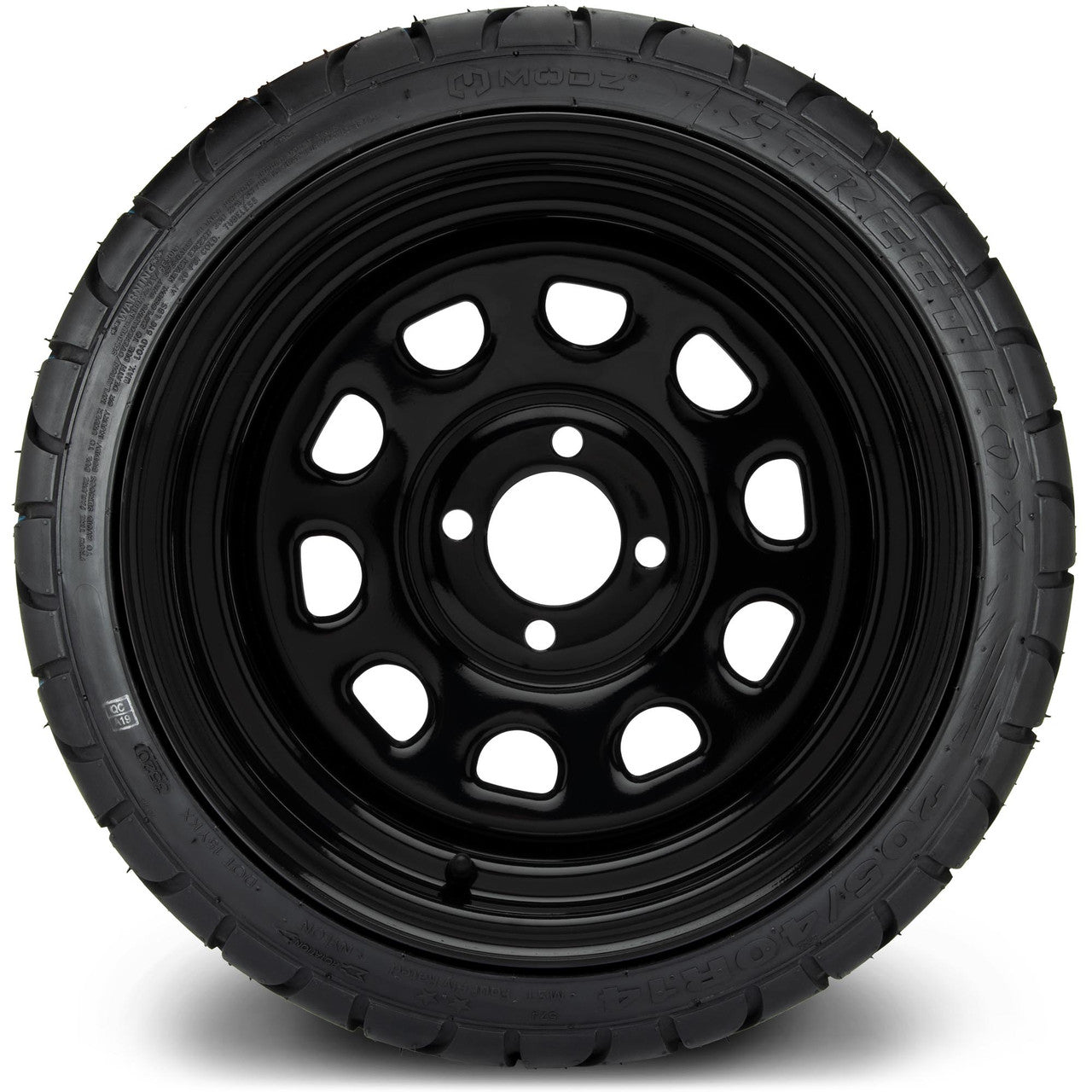 MODZ® 14" Steel D-Window Glossy Black Wheels & Street Tires Combo