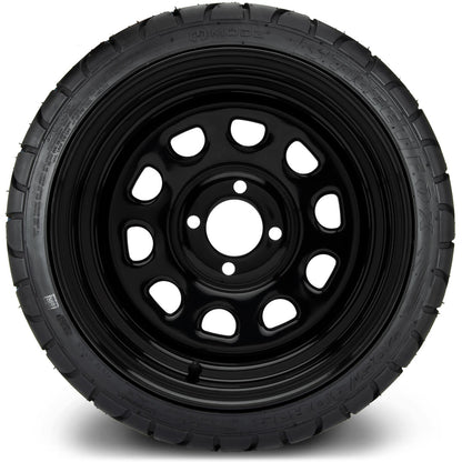 MODZ® 14" Steel D-Window Glossy Black Wheels & Street Tires Combo