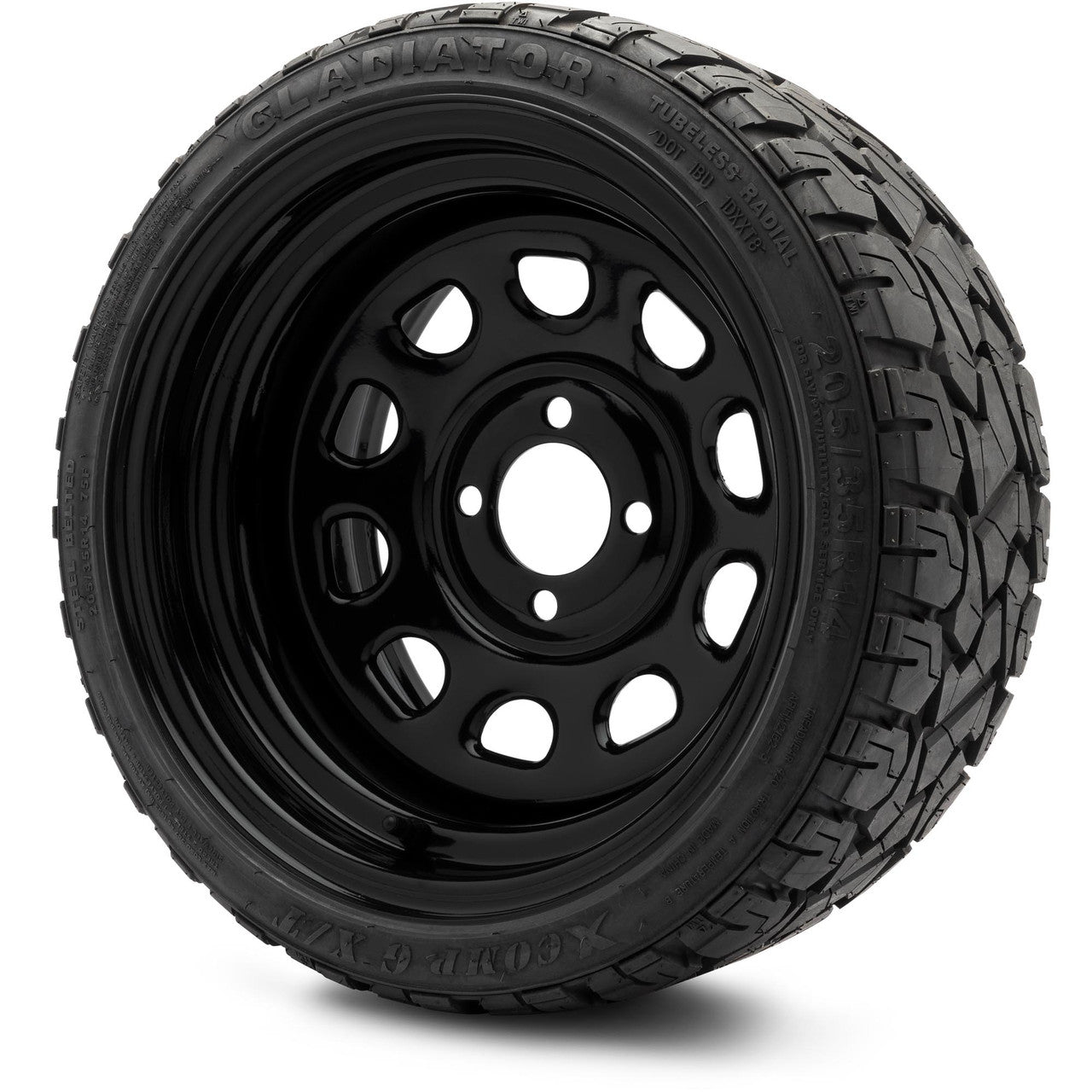 MODZ® 14" Steel D-Window Glossy Black Wheels & Off-Road Tires Combo