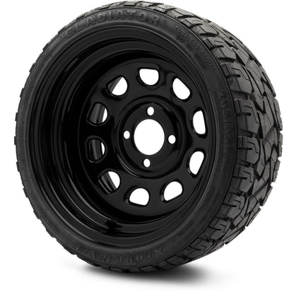 MODZ® 14" Steel D-Window Glossy Black Wheels & Off-Road Tires Combo