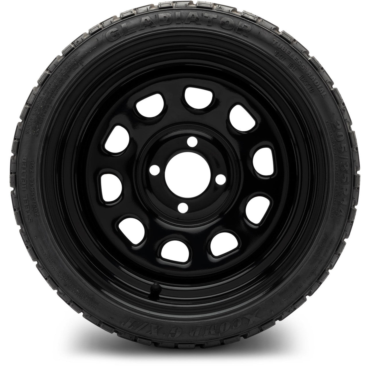 MODZ® 14" Steel D-Window Glossy Black Wheels & Off-Road Tires Combo