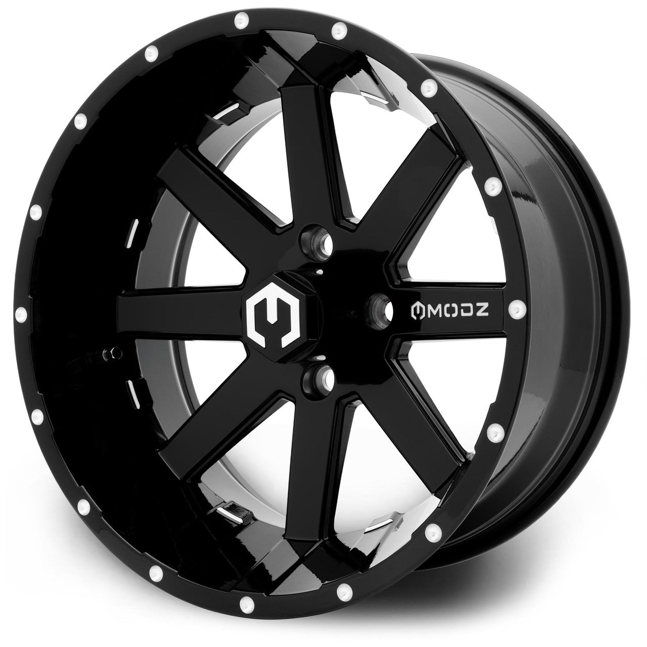 MODZ® Assault Glossy Black with Ball Mill 15" Golf Cart Wheel
