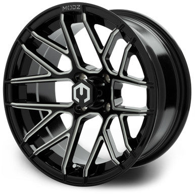 MODZ® Matrix Glossy Black with Ball Mill 15" Golf Cart Wheel