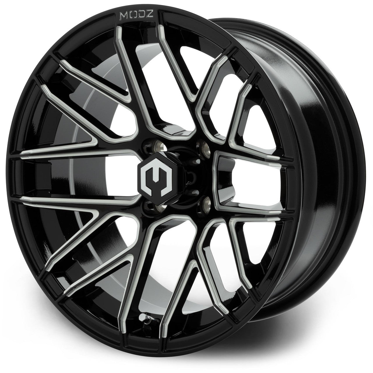 MODZ® Matrix Glossy Black with Ball Mill 15" Golf Cart Wheel