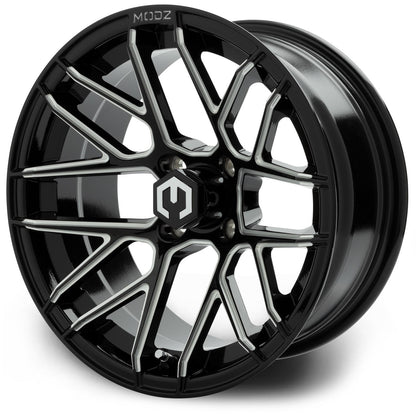 MODZ® Matrix Glossy Black with Ball Mill 15" Golf Cart Wheel