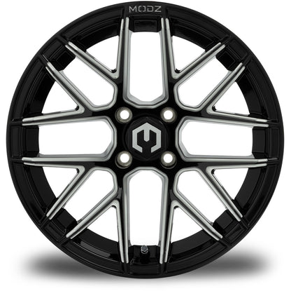 MODZ® Matrix Glossy Black with Ball Mill 15" Golf Cart Wheel