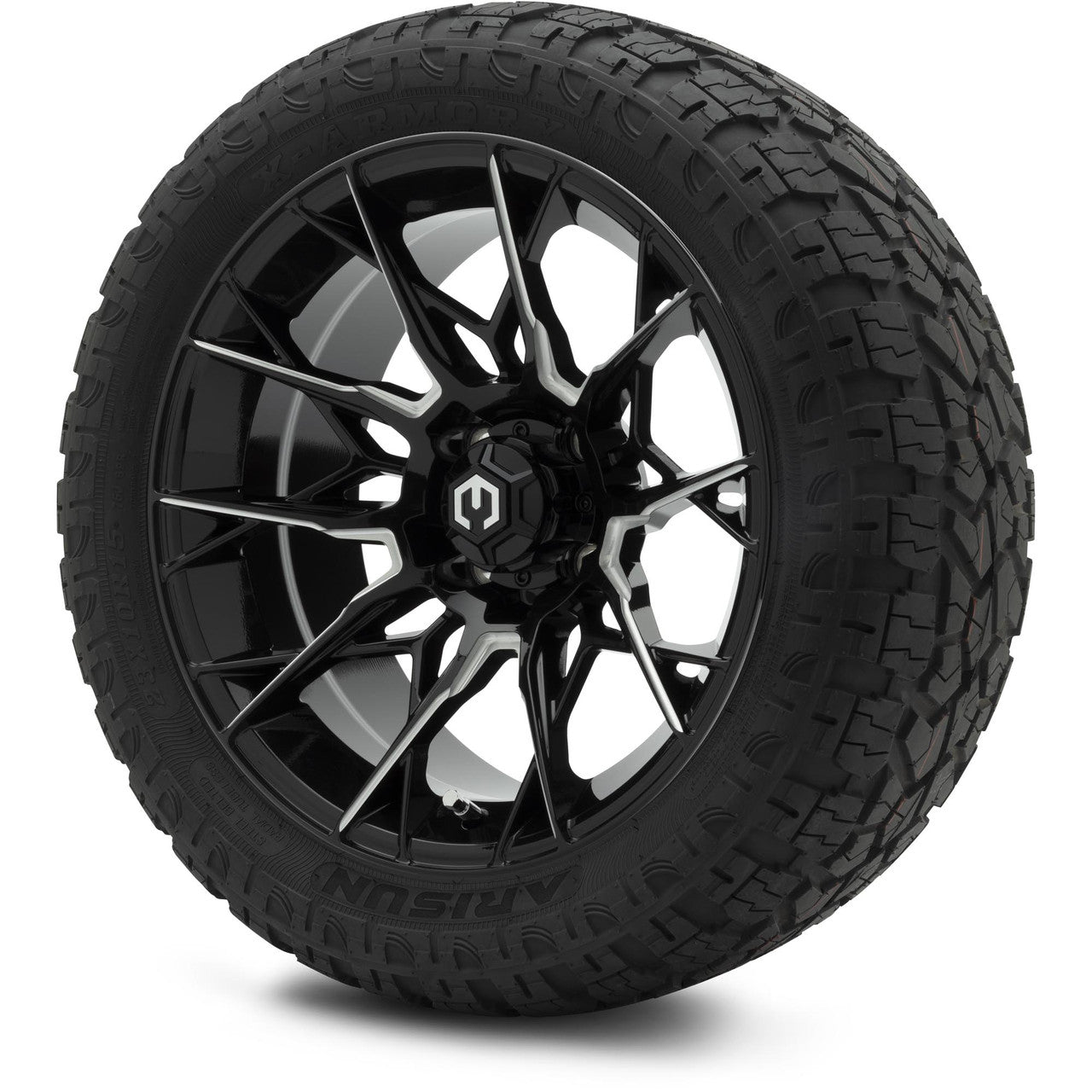 MODZ® 15" Chaos Glossy Black with Ball Mill Wheels & Off-Road Tires Combo