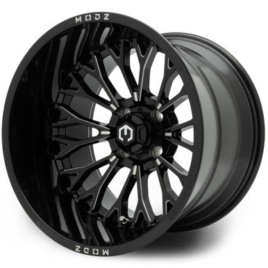 MODZ® Convict Glossy Black with Ball Mill 15x10" Golf Cart Wheel