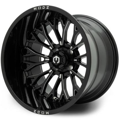 MODZ® Convict Glossy Black with Ball Mill 15x10" Golf Cart Wheel