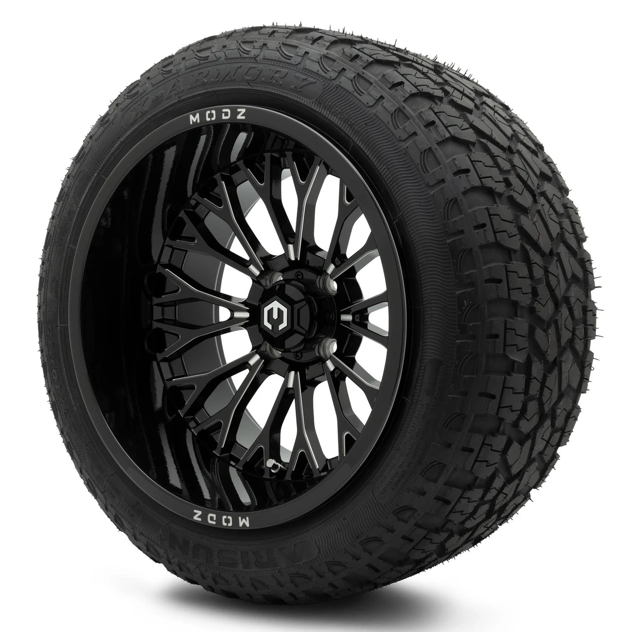 MODZ® 15x10" Convict Glossy Black with Ball Mill Wheels & Off-Road Tires Combo