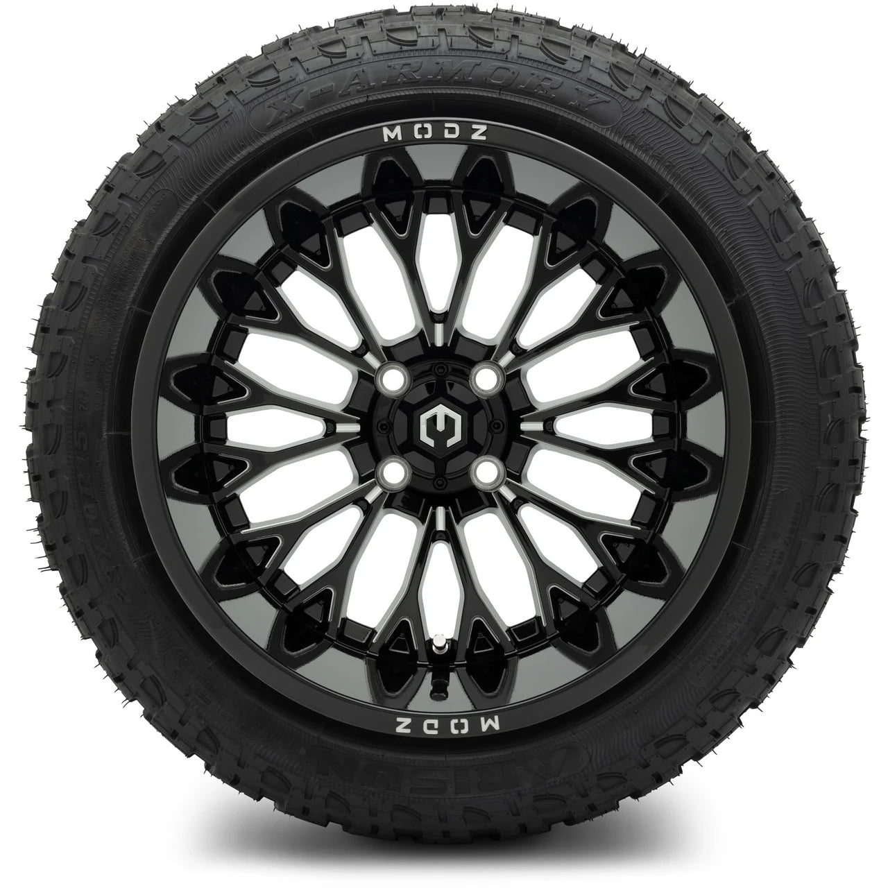 MODZ® 15x10" Convict Glossy Black with Ball Mill Wheels & Off-Road Tires Combo