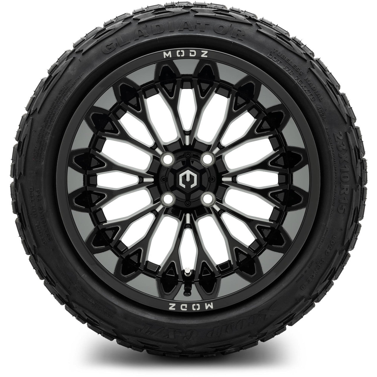 MODZ® 15x10" Convict Glossy Black with Ball Mill Wheels & Off-Road Tires Combo