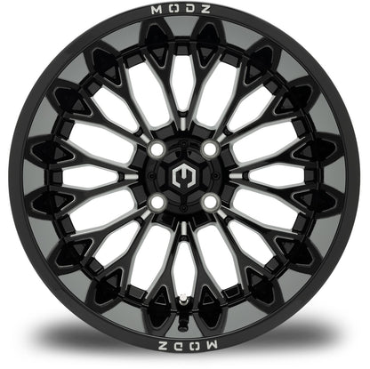 MODZ® Convict Glossy Black with Ball Mill 15x10" Golf Cart Wheel