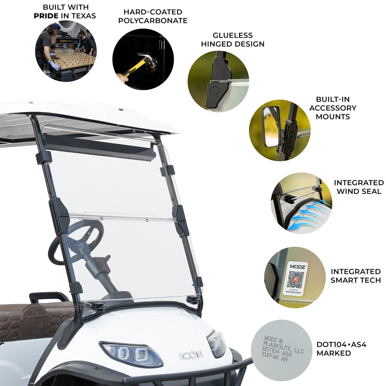 MODZ® AS4 LSV Windshield for Icon i40, i60 & AEV