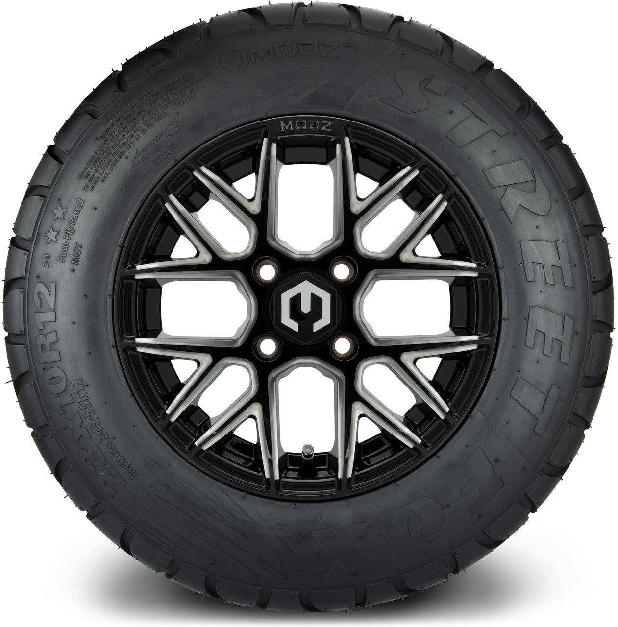 MODZ® 12" Matrix Glossy Black with Ball Mill Wheels & Street Tires Combo