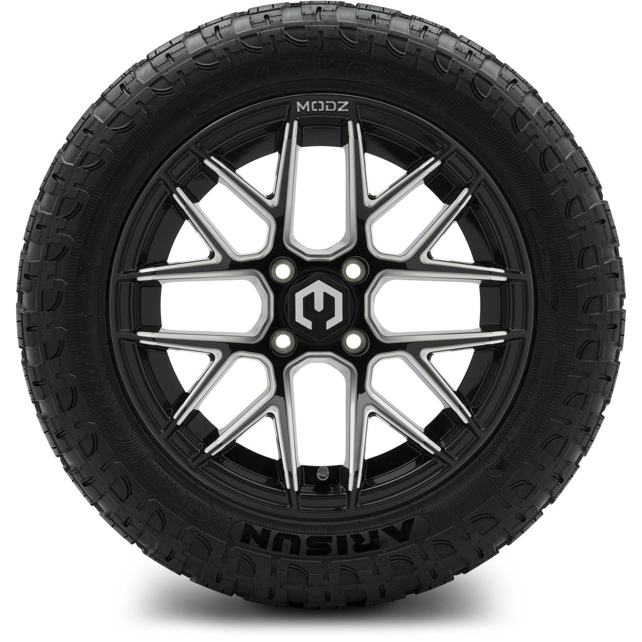 MODZ® 14" Matrix Glossy Black Ball Mill Wheels & Off-Road Tires Combo