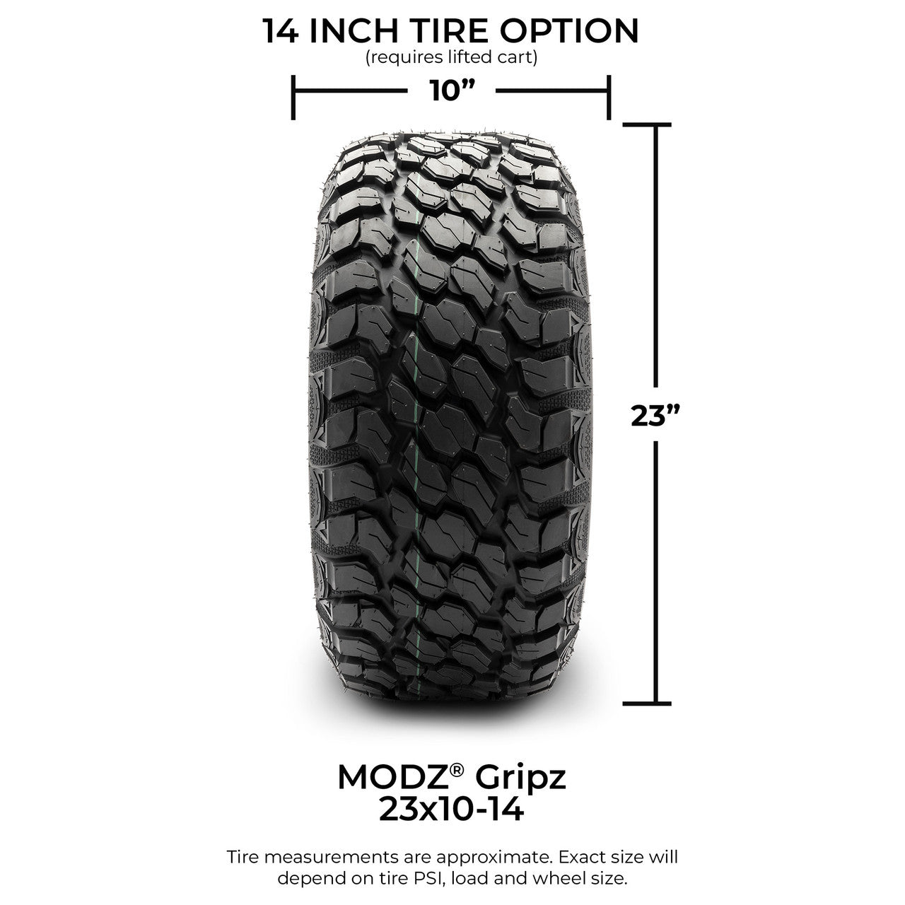 MODZ® 14" Mayhem Glossy Black with Ball Mill Wheels & Off-Road Tires Combo