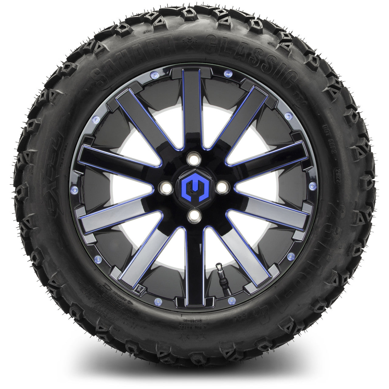 MODZ® 14" Mauler Glossy Black and Blue with Ball Mill Wheels & Off-Road Tires Combo
