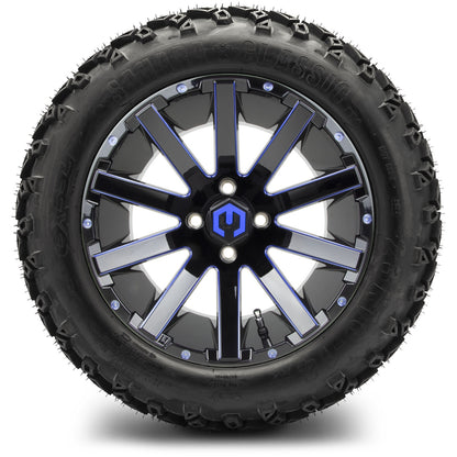 MODZ® 14" Mauler Glossy Black and Blue with Ball Mill Wheels & Off-Road Tires Combo