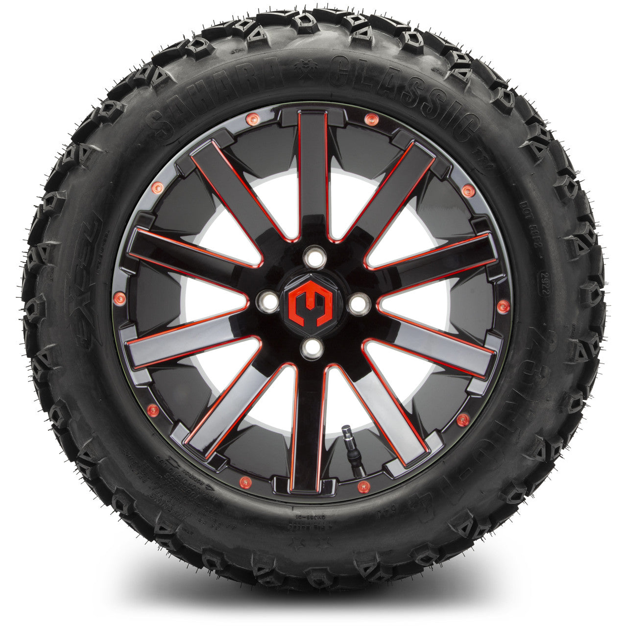 MODZ® 14" Mauler Glossy Black and Red with Ball Mill Wheels & Off-Road Tires Combo