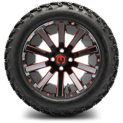 MODZ® 14" Mauler Glossy Black and Red with Ball Mill Wheels & Off-Road Tires Combo