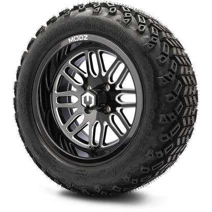 MODZ® 14" Mayhem Glossy Black with Ball Mill Wheels & Off-Road Tires Combo