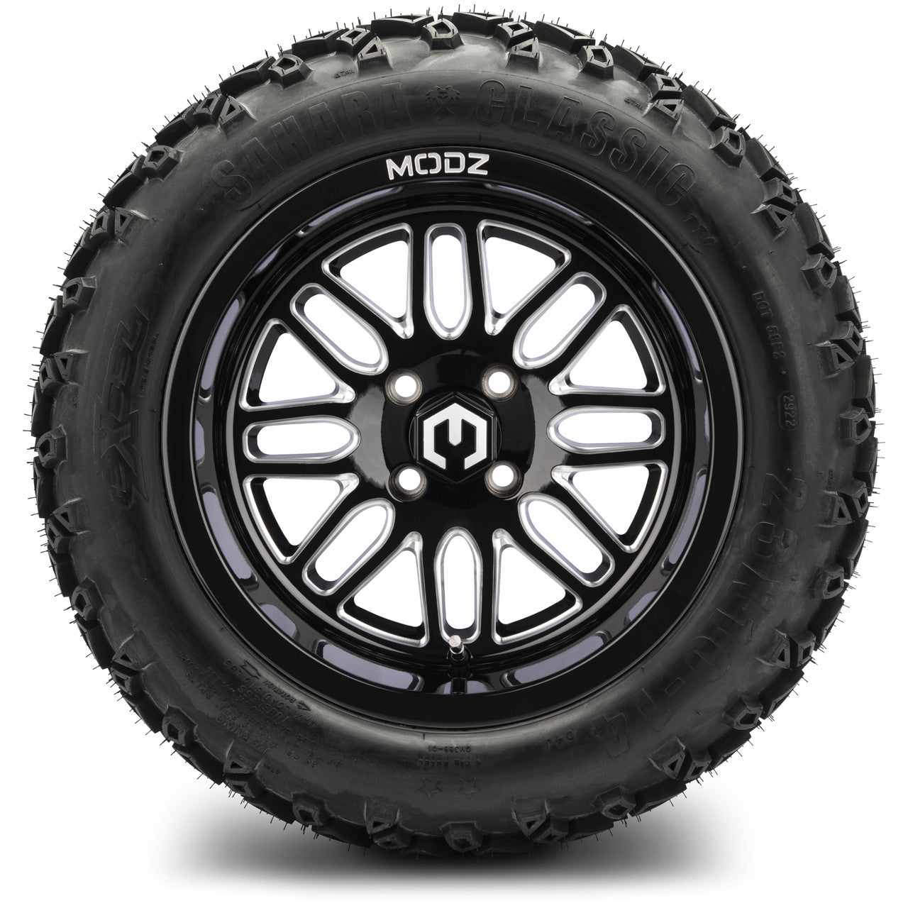MODZ® 14" Mayhem Glossy Black with Ball Mill Wheels & Off-Road Tires Combo