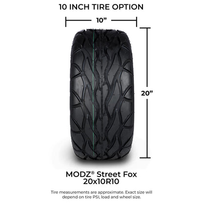 MODZ® 10" Steel D-Window Glossy Black Wheels & Street Tires Combo