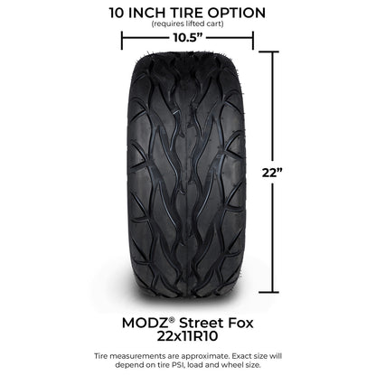 MODZ® 10" Steel D-Window Glossy Black Wheels & Street Tires Combo