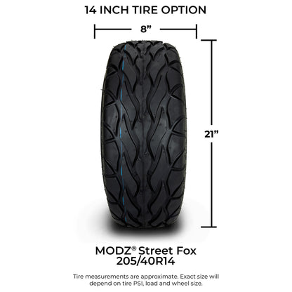 MODZ® 14" Galaxy Glossy Black Wheels & Street Tires Combo