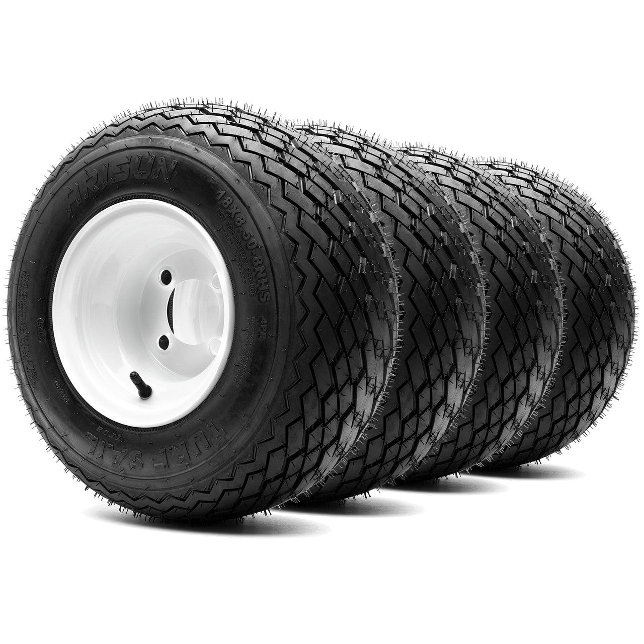 Arisun Turf Sail 18x8.5-8 Steel Wheel Glossy White & Tire Combo - Set of 4