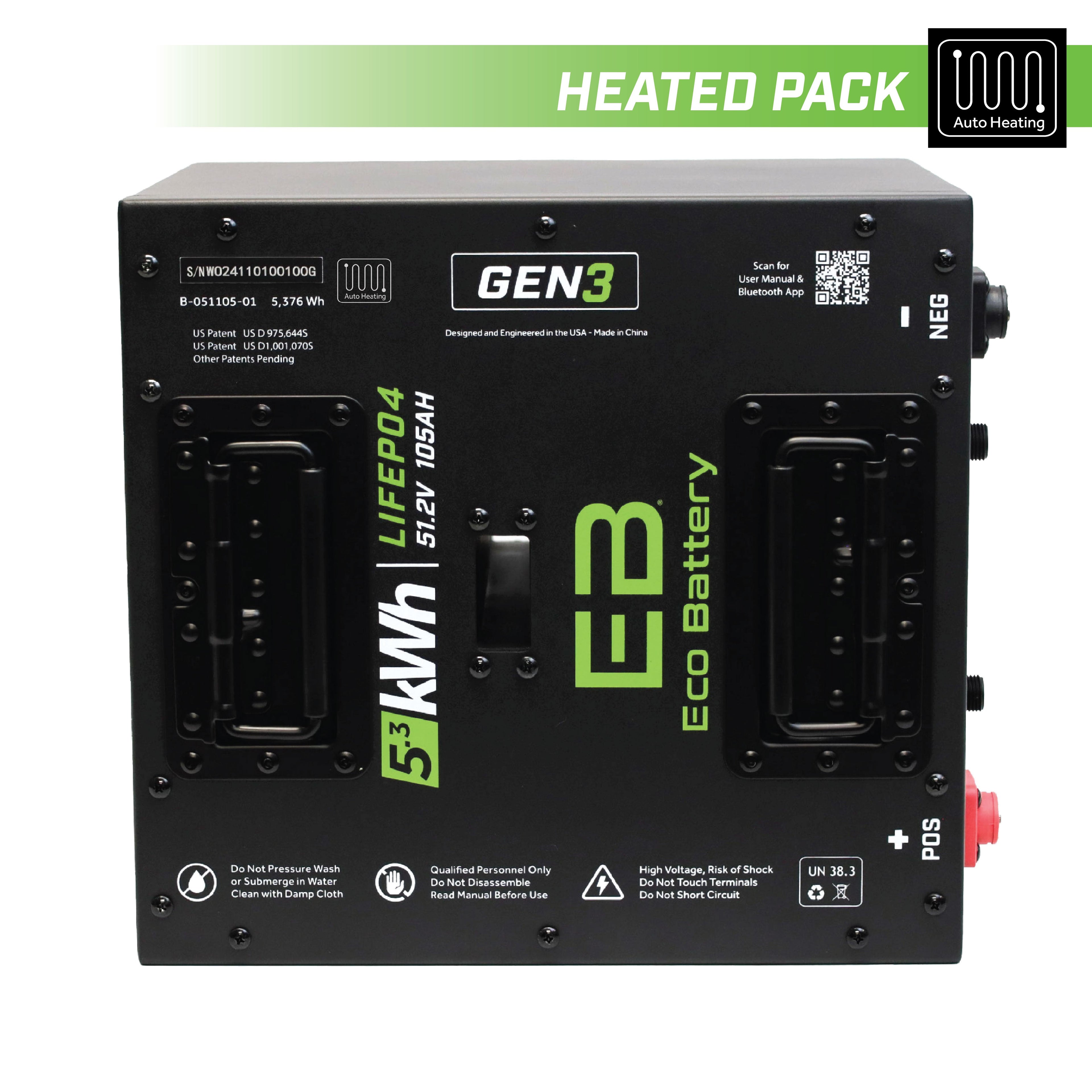 51V 105Ah Thru-Hole LiFePO4 Battery / Heated