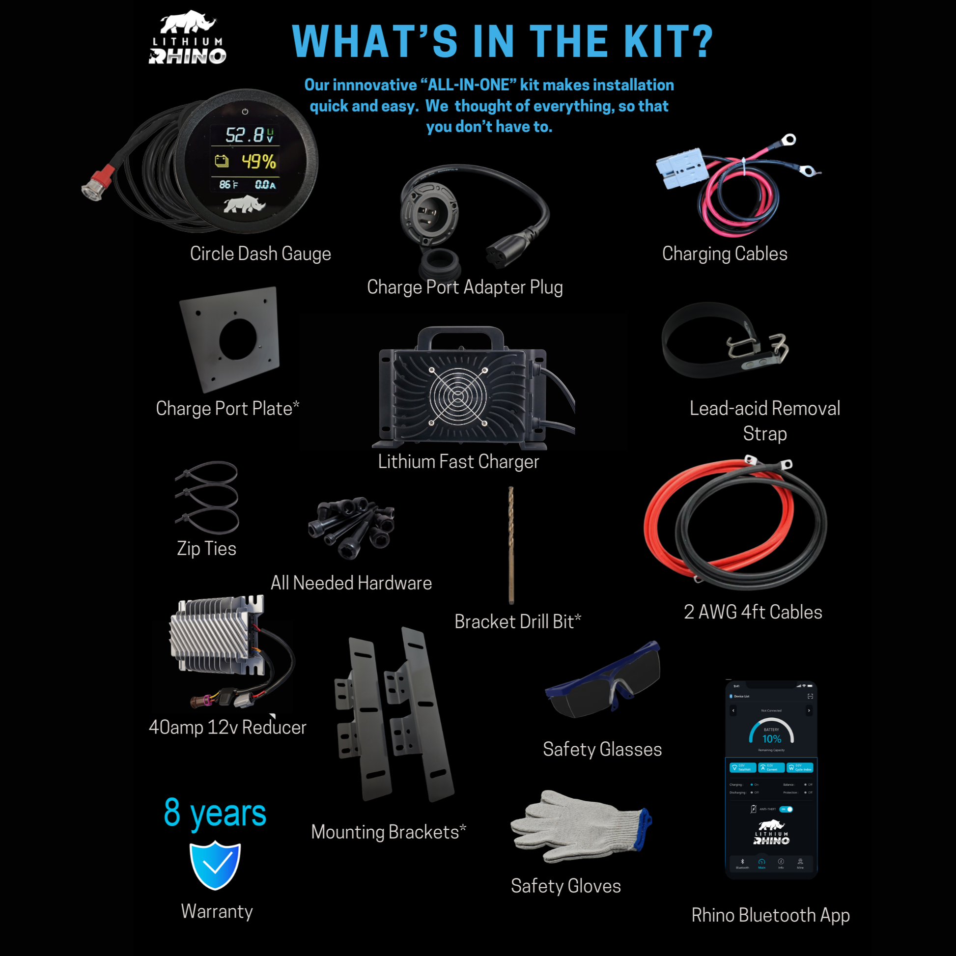 48V 120Ah Lithium Rhino Conversion Kit - Self Heated