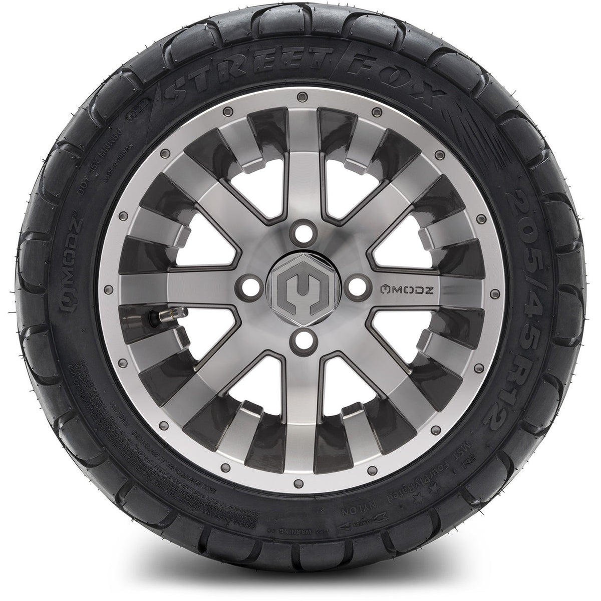 MODZ® 12" Assault Machined Gunmetal Wheels & Street Tires Combo