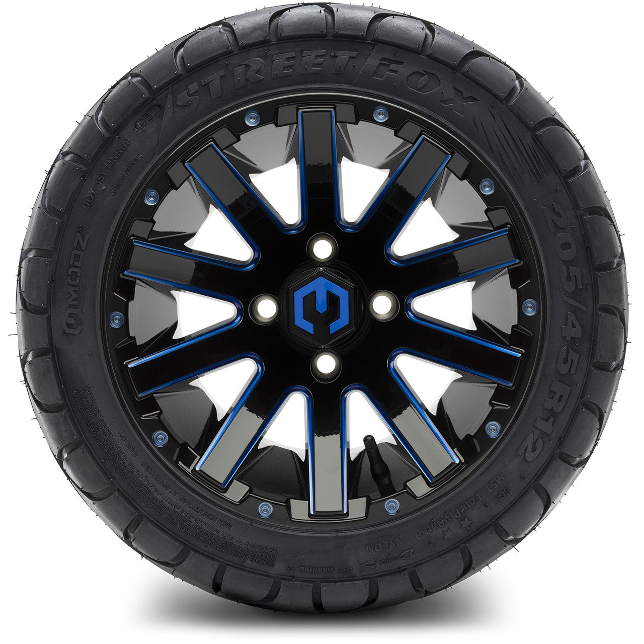 MODZ® 12" Mauler Glossy Black and Blue with Ball Mill Wheels & Street Tires Combo