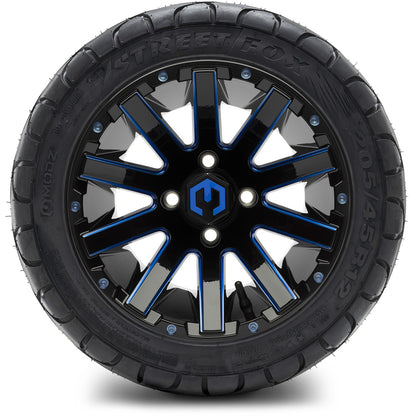 MODZ® 12" Mauler Glossy Black and Blue with Ball Mill Wheels & Street Tires Combo