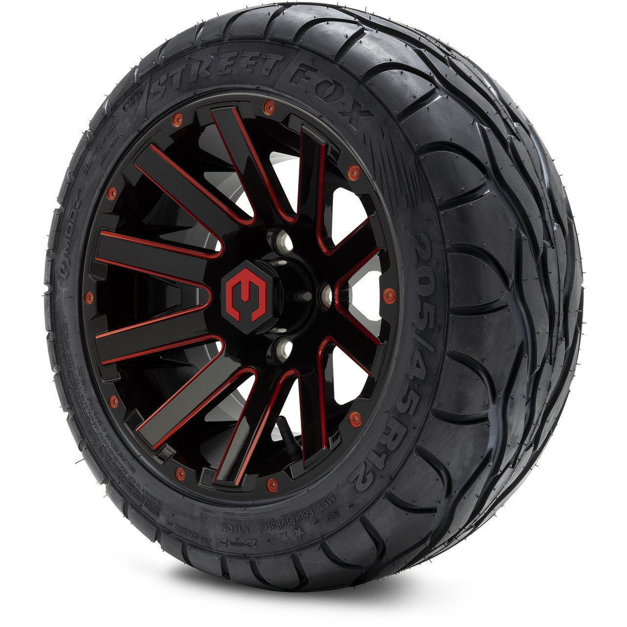 MODZ® 12" Mauler Glossy Black and Red with Ball Mill Wheels & Street Tires Combo