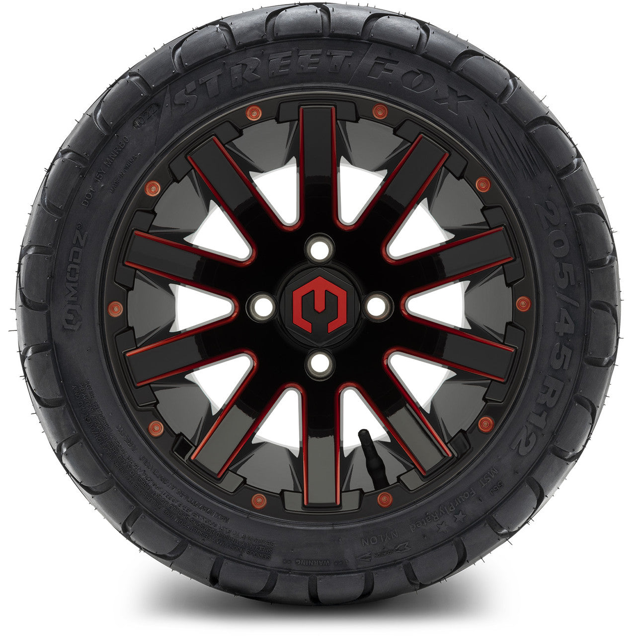 MODZ® 12" Mauler Glossy Black and Red with Ball Mill Wheels & Street Tires Combo